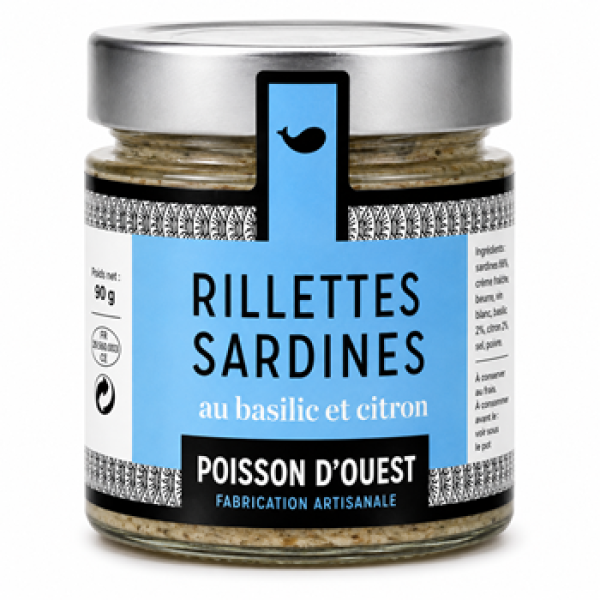 Sardinen-Rillette mit Basilikum und Zitrone in hochwertigem Glas, bretonische Feinkost aus der Bretagne
